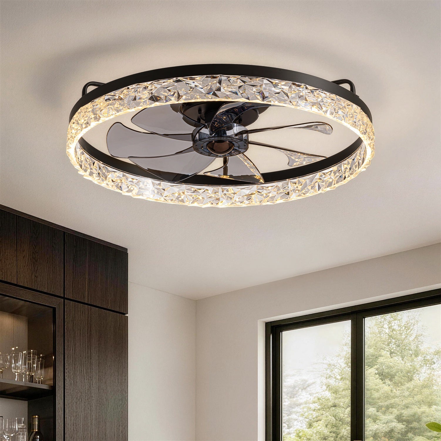 Ceiling Fan Light Iron 19.6 in Black Dimmable LED Living Room Bedroom Dining Room | Modern Circular Fan Lamp | Thomler