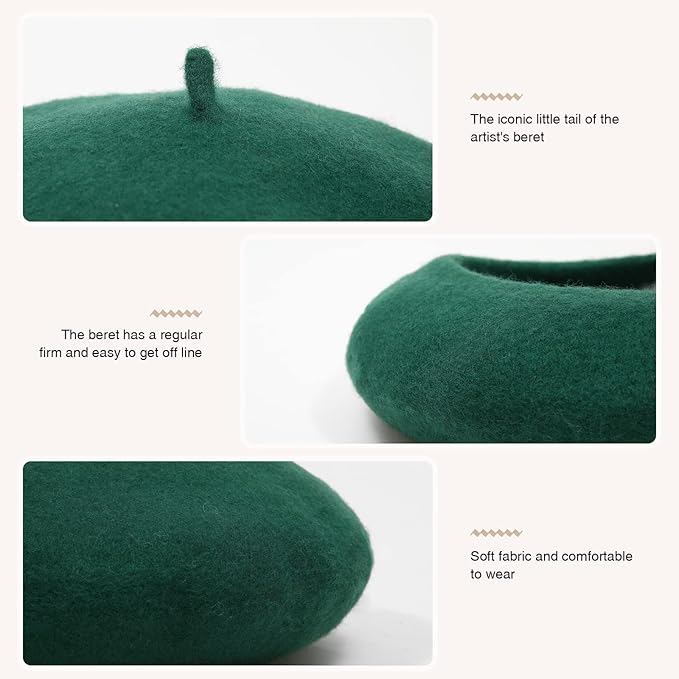 Women's Wool Beret Hat – Lightweight Parisian-Style Winter Cap in 10 Colors for Fall & Cold Weather | Thomler