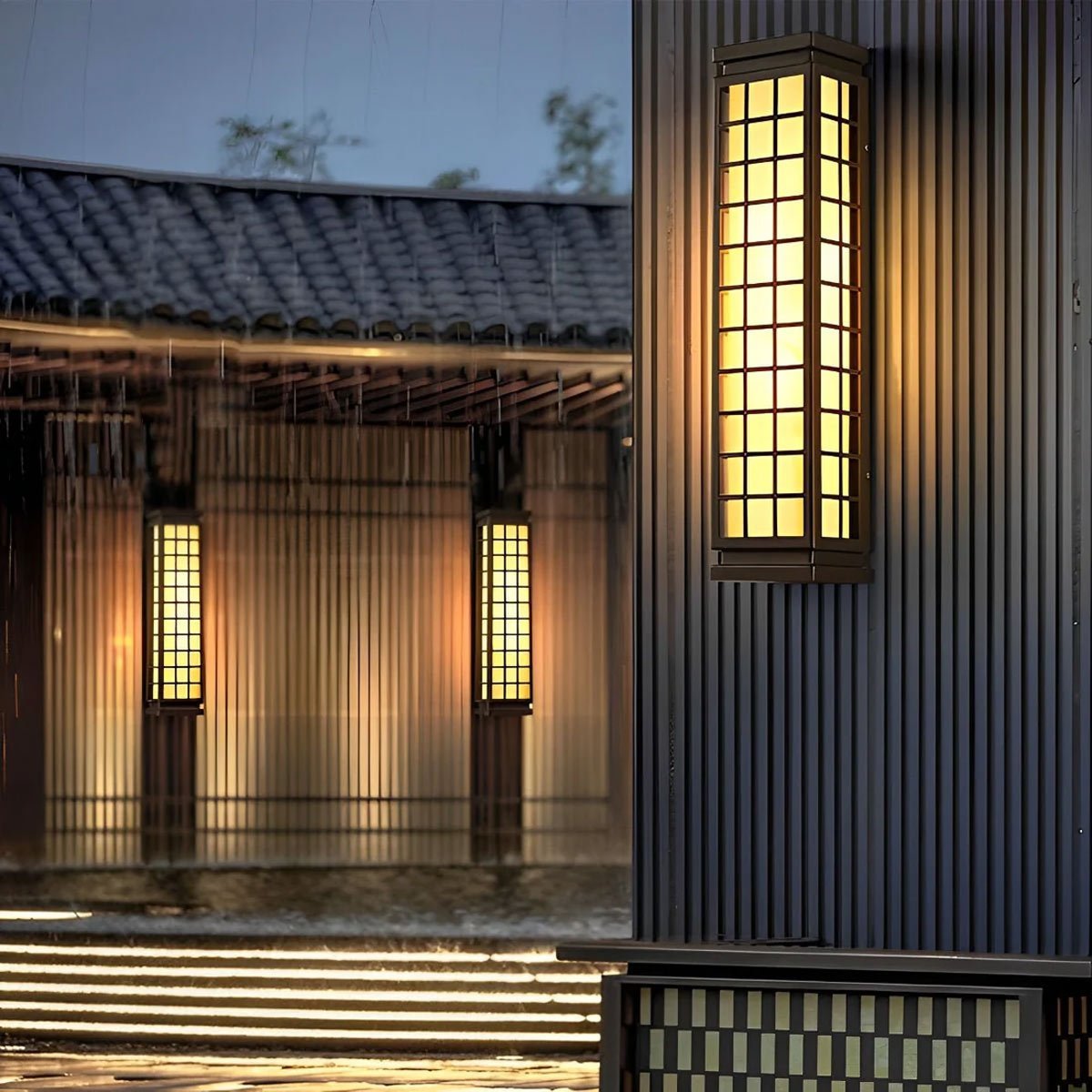 Outdoor Wall Lamp Stainless Steel 46.0 cm Waterproof Bronze Garden Driveway Japanese Grid Light | Thomler