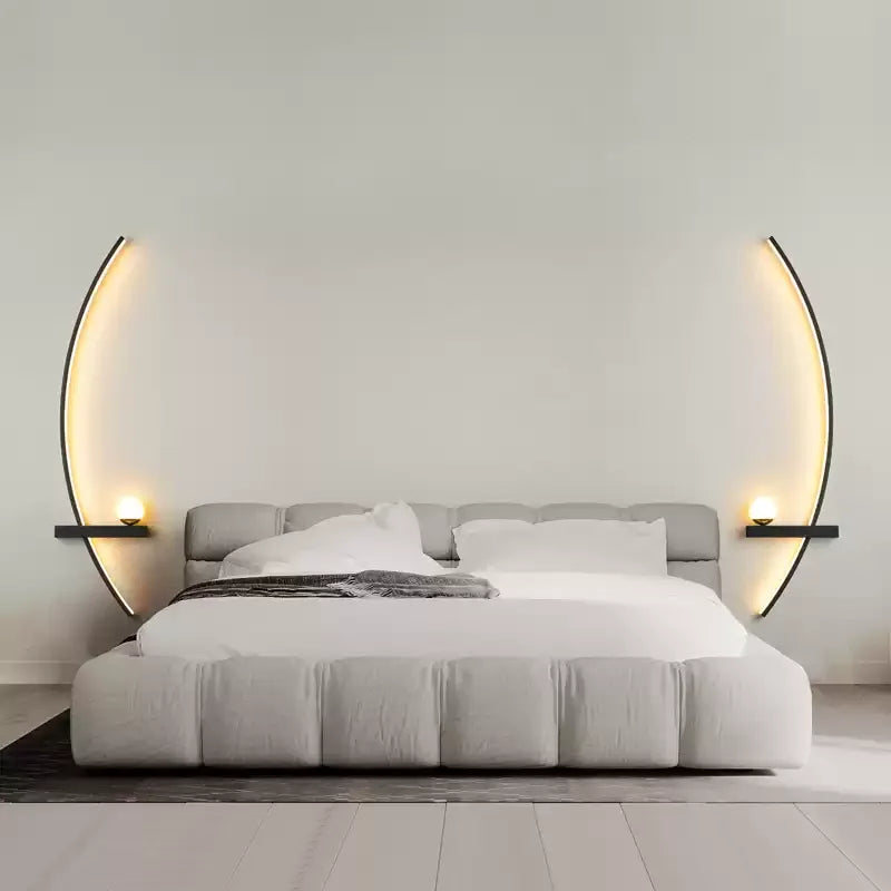 Wall Light Aluminum Acrylic LED Black Gold Modern Bedroom Hallway Decorative Crescent Linear Lighting Fixture | Thomler