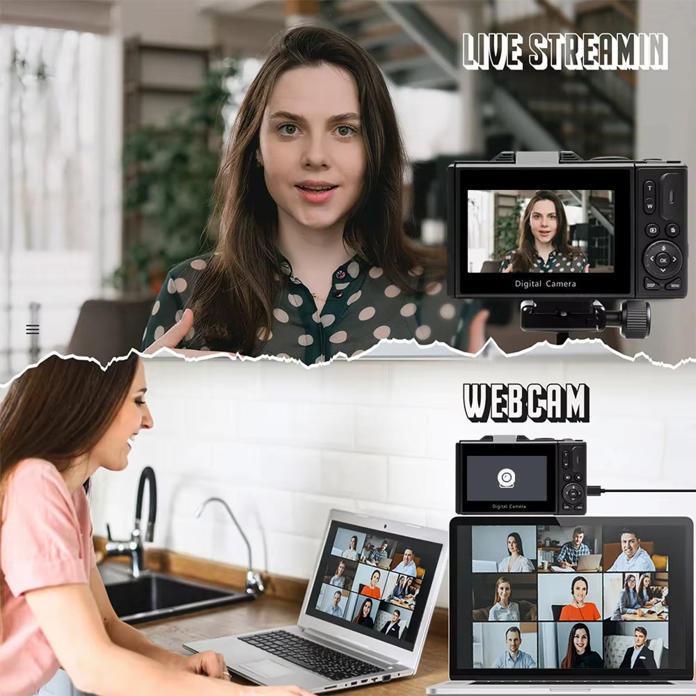 Compact 4K Digital Video Camera with Flip Screen & 18x Zoom for Vlogging, Content Creation, Travel & Photography | Thomler