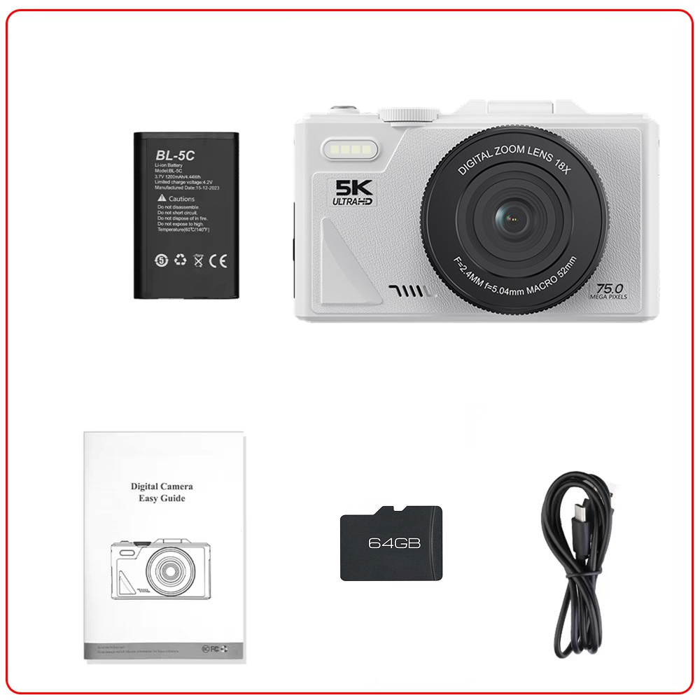 Compact 4K Digital Video Camera with Flip Screen & 18x Zoom for Vlogging, Content Creation, Travel & Photography | Thomler