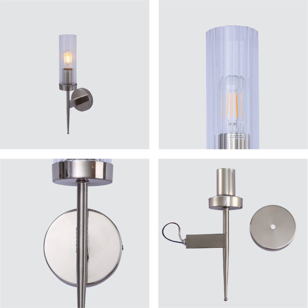 Wall Lamp Steel Ribbed Glass 41.0 cm Dimmable E27 Bedroom Hallway Living Room Art Deco Vintage Sconce Light | Thomler