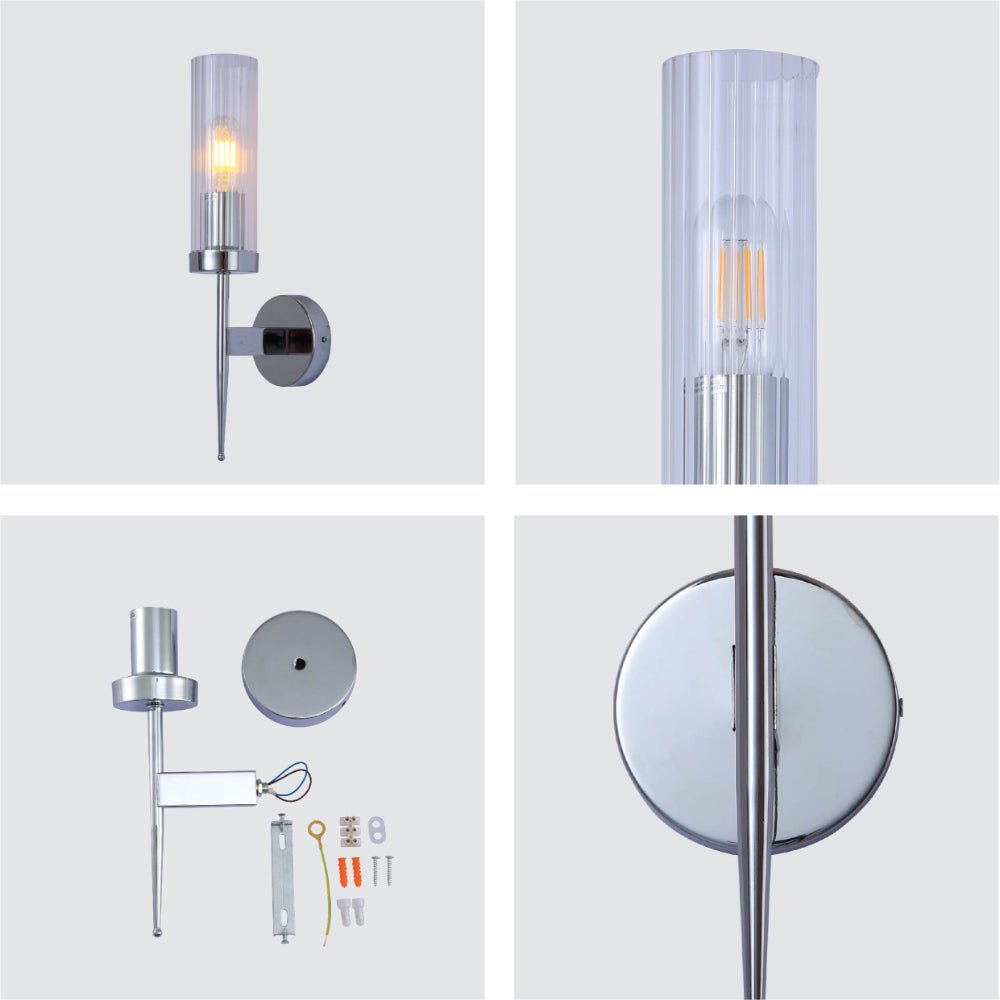 Wall Lamp Steel Ribbed Glass 41.0 cm Dimmable E27 Bedroom Hallway Living Room Art Deco Vintage Sconce Light | Thomler
