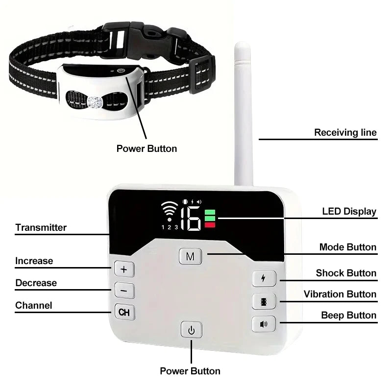 Wireless Dog Fence & Training Collar 2-in-1 System - Rechargeable Pet Containment with Adjustable Boundary up to 984 Feet - Waterproof | Thomler