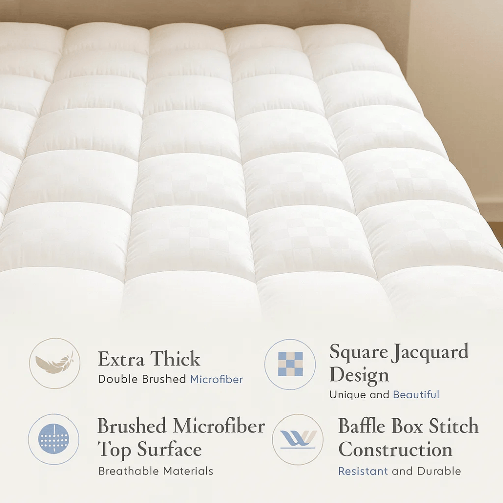 Memory Foam Mattress Pad with Temperature-Regulating Gel Layer for Back Support & Cool Sleep | Thomler