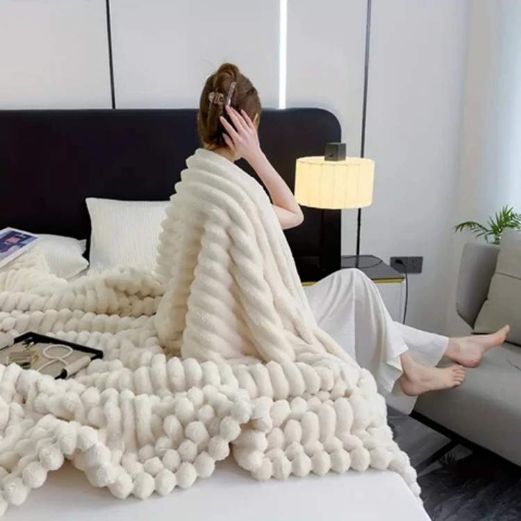 Plush Striped Throw Blanket - Faux Fur Weighted Comfort Blanket for Couch & Bed - Ultra Soft Decorative Stripe Pattern for Living Room & | Thomler