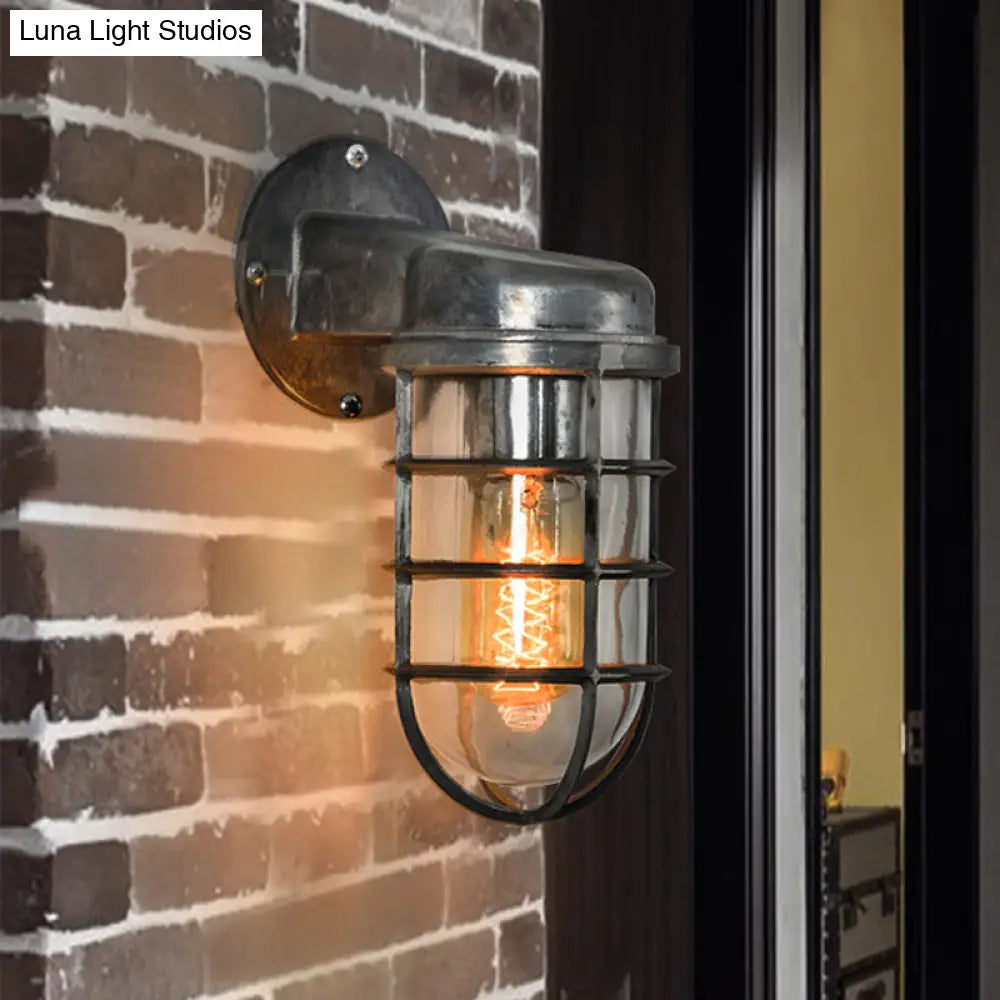 Metal Cage Wall Sconce with Glass Shade – Industrial Hardwired Light for Hallway, Bedroom, Dining Room – 4" Wide 1-Light Fixture | Thomler