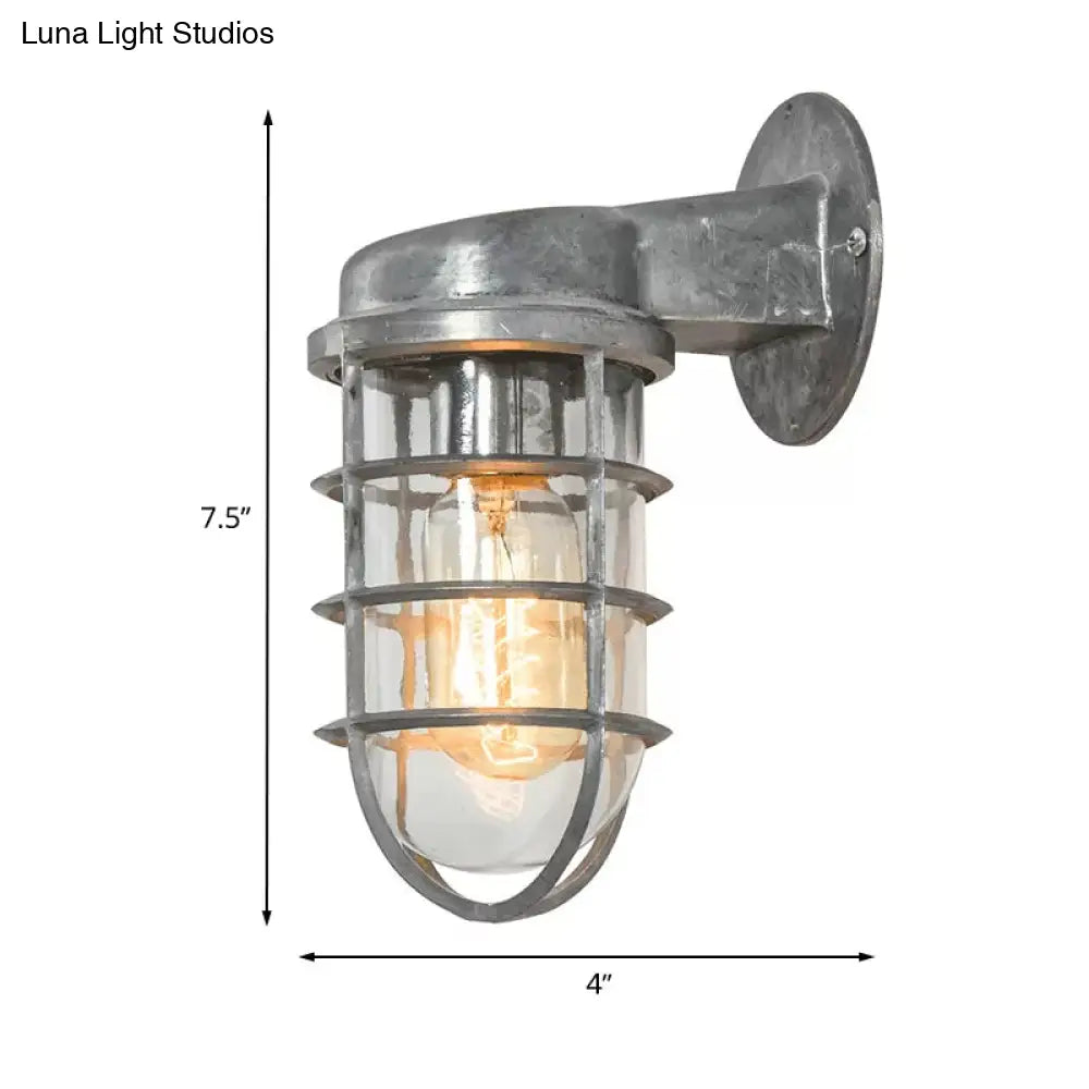 Metal Cage Wall Sconce with Glass Shade – Industrial Hardwired Light for Hallway, Bedroom, Dining Room – 4" Wide 1-Light Fixture | Thomler