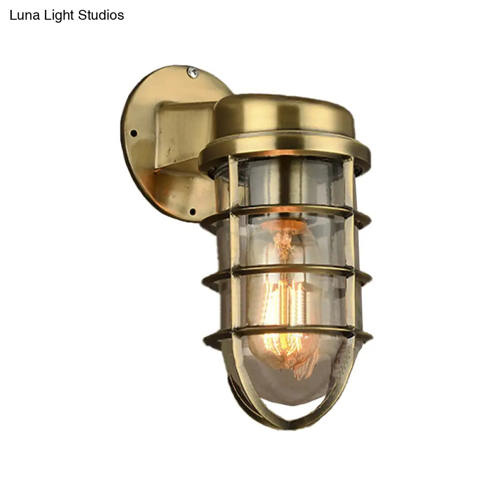 Metal Cage Wall Sconce with Glass Shade – Industrial Hardwired Light for Hallway, Bedroom, Dining Room – 4" Wide 1-Light Fixture | Thomler