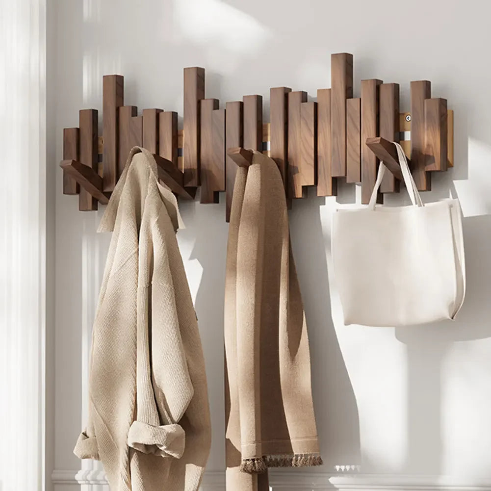 Beechwood Wall-Mount Coat Rack with Flip-Down Hooks for Entryway & Hallway Organization | Thomler