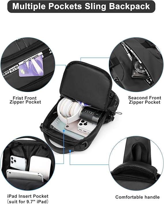 Lightweight Nylon Sling Bag Shoulder Pack for Hiking Travel Cycling Daily Outings Crossbody Chest Carry Organized Storage Multiple Pockets | Thomler