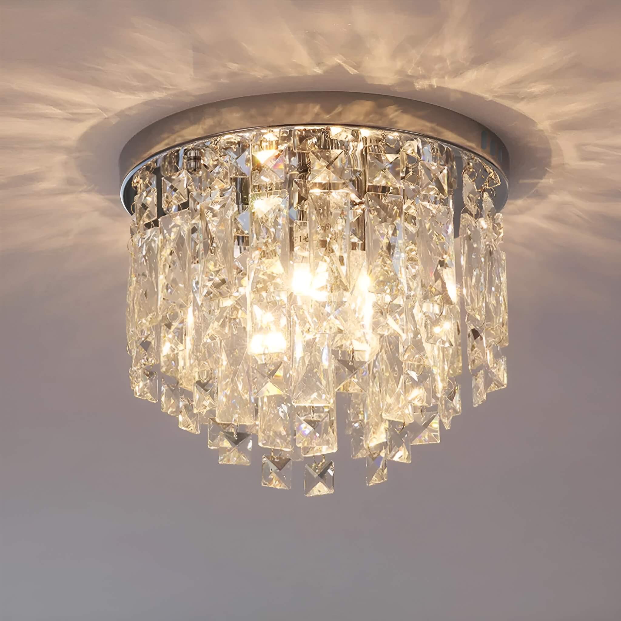 Flush Mount Crystal Ceiling Light Round Chandelier Chrome Finish for Bedroom Living Room Hallway Elegant Lighting Fixture Sparkling | Thomler