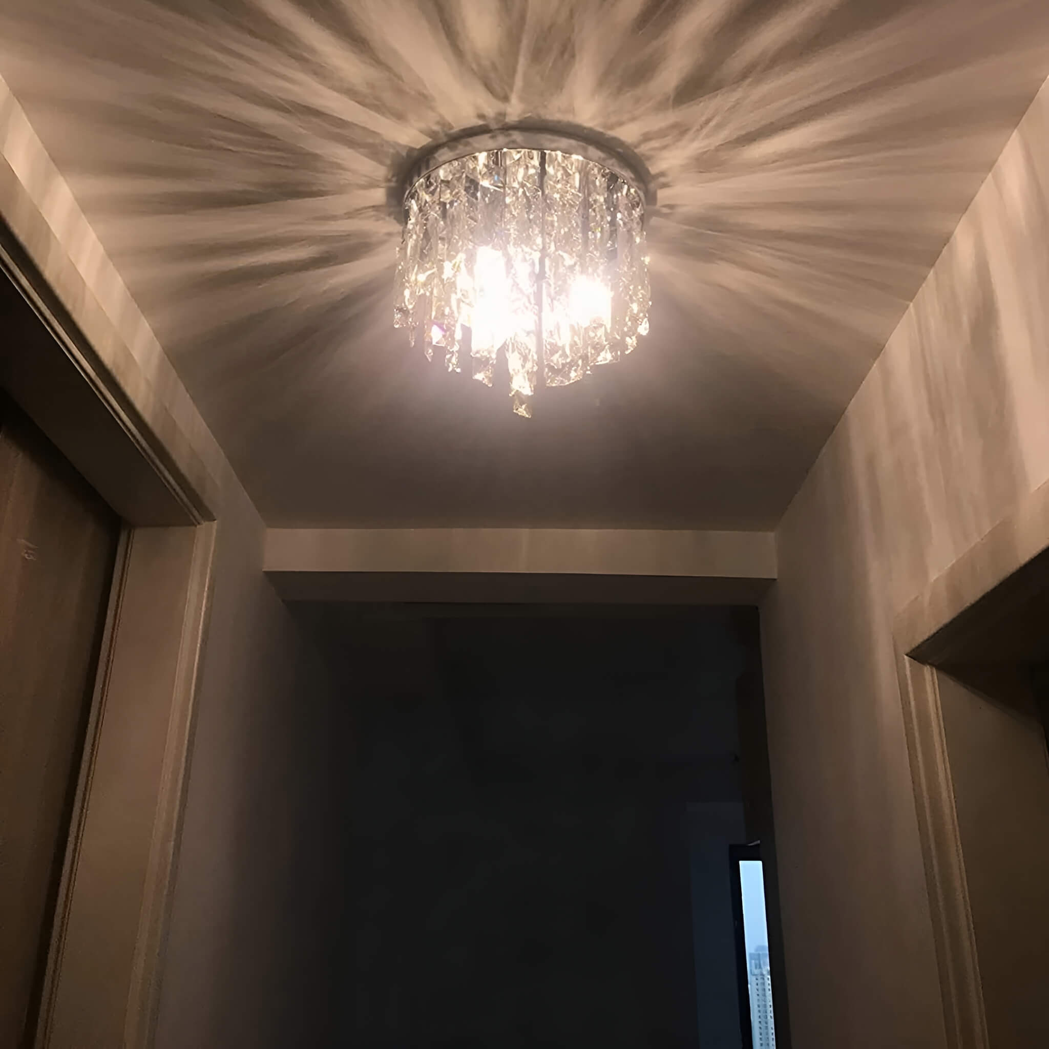 Flush Mount Crystal Ceiling Light Round Chandelier Chrome Finish for Bedroom Living Room Hallway Elegant Lighting Fixture Sparkling | Thomler