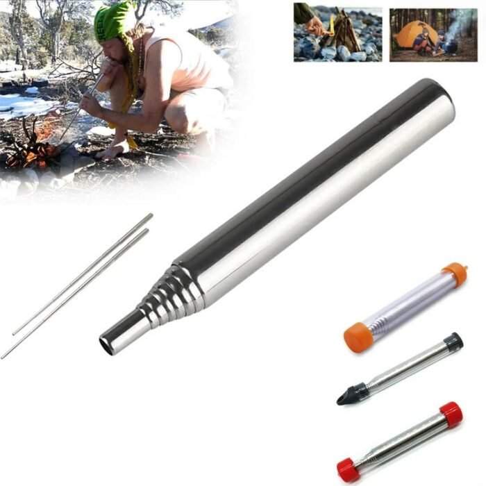 Telescoping Fire Bellows Tube – Collapsible Stainless Steel Airflow Tool for Campfires BBQ Grilling Outdoor Cooking Survival Kit Gear | Thomler