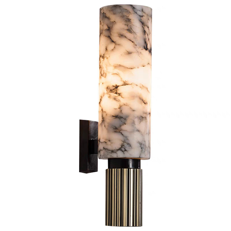 Marble and Copper Wall Sconce with Warm LED Light for Bedroom, Hallway, Living Room – Natural Stone Accent Wall Fixture | Thomler