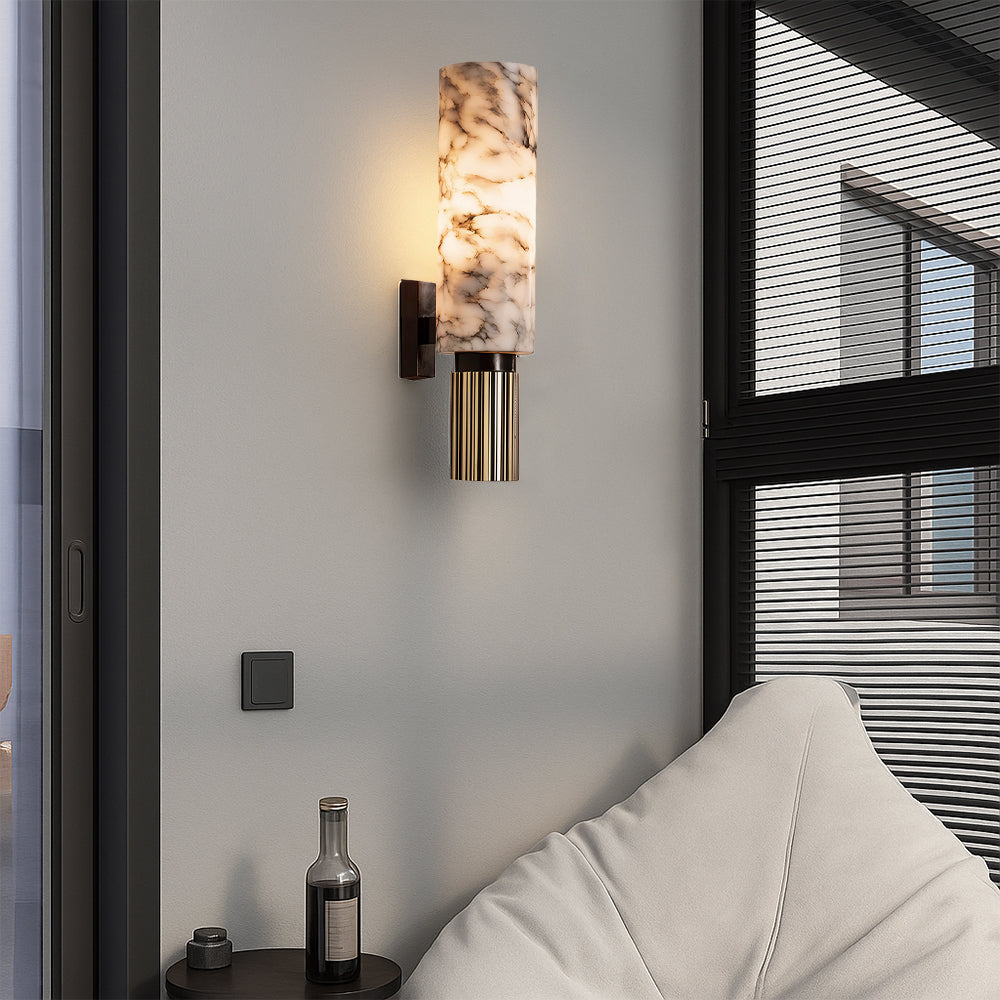 Marble and Copper Wall Sconce with Warm LED Light for Bedroom, Hallway, Living Room – Natural Stone Accent Wall Fixture | Thomler