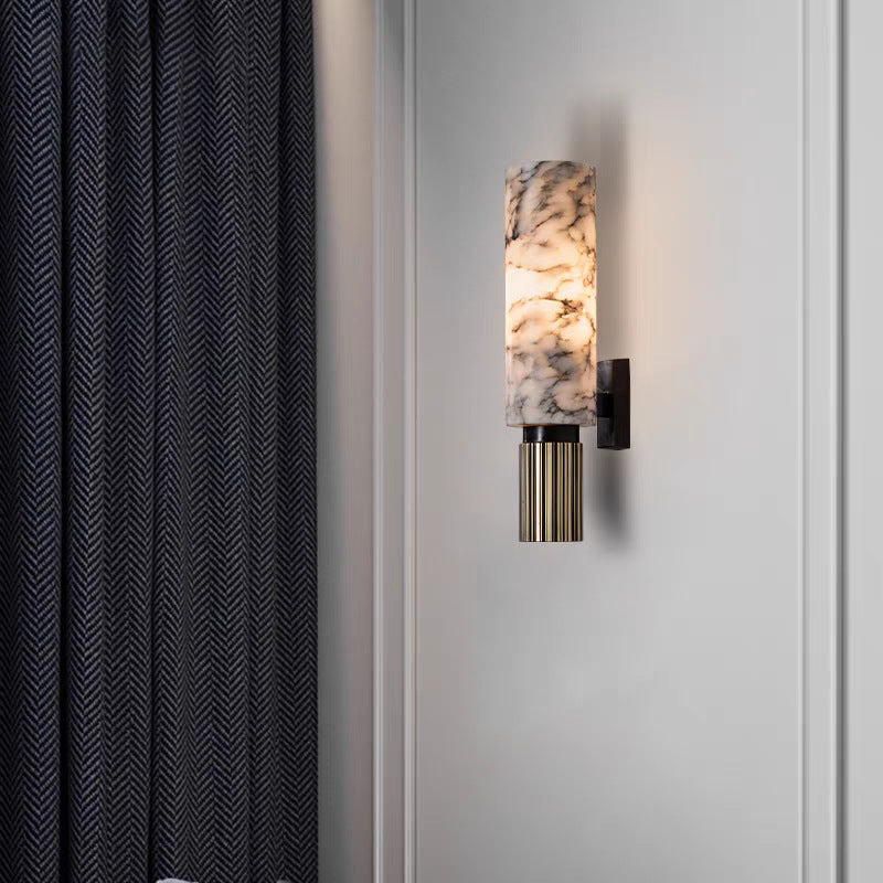 Marble and Copper Wall Sconce with Warm LED Light for Bedroom, Hallway, Living Room – Natural Stone Accent Wall Fixture | Thomler