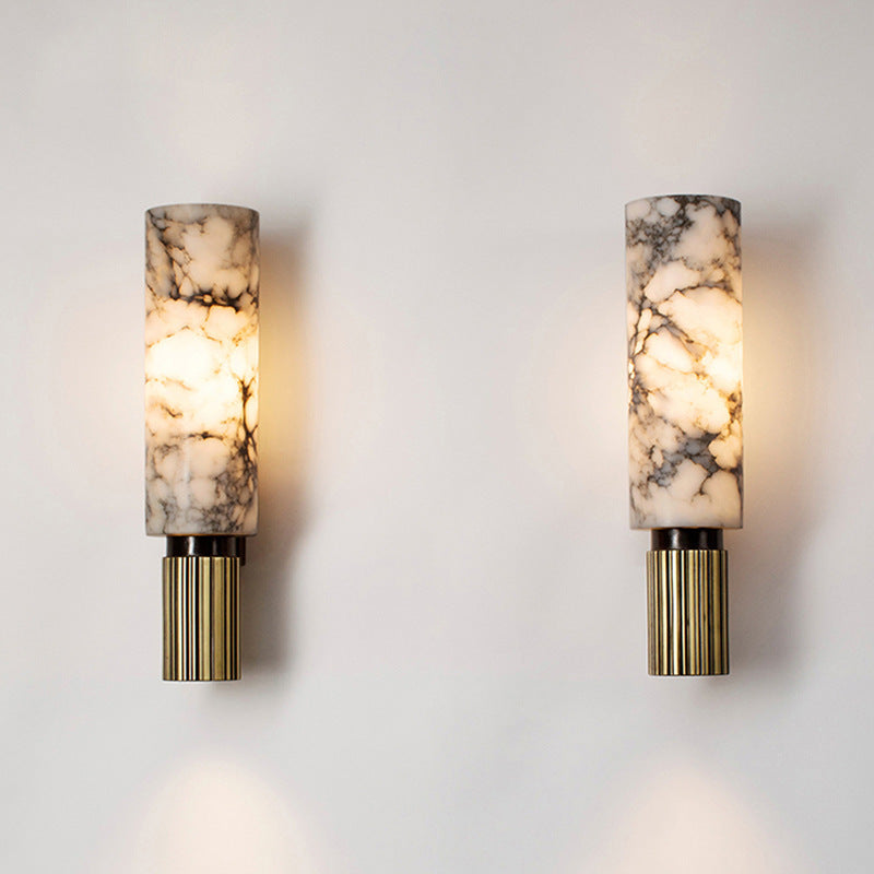 Marble and Copper Wall Sconce with Warm LED Light for Bedroom, Hallway, Living Room – Natural Stone Accent Wall Fixture | Thomler