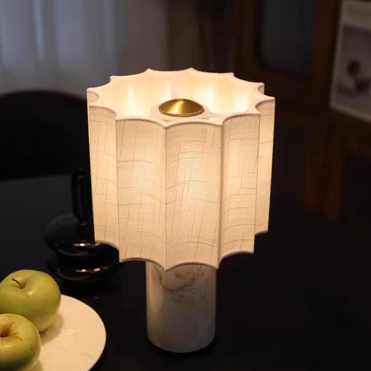 Battery-Powered LED Accent Light with Stone Base and Fabric Diffuser for Tabletops | Thomler