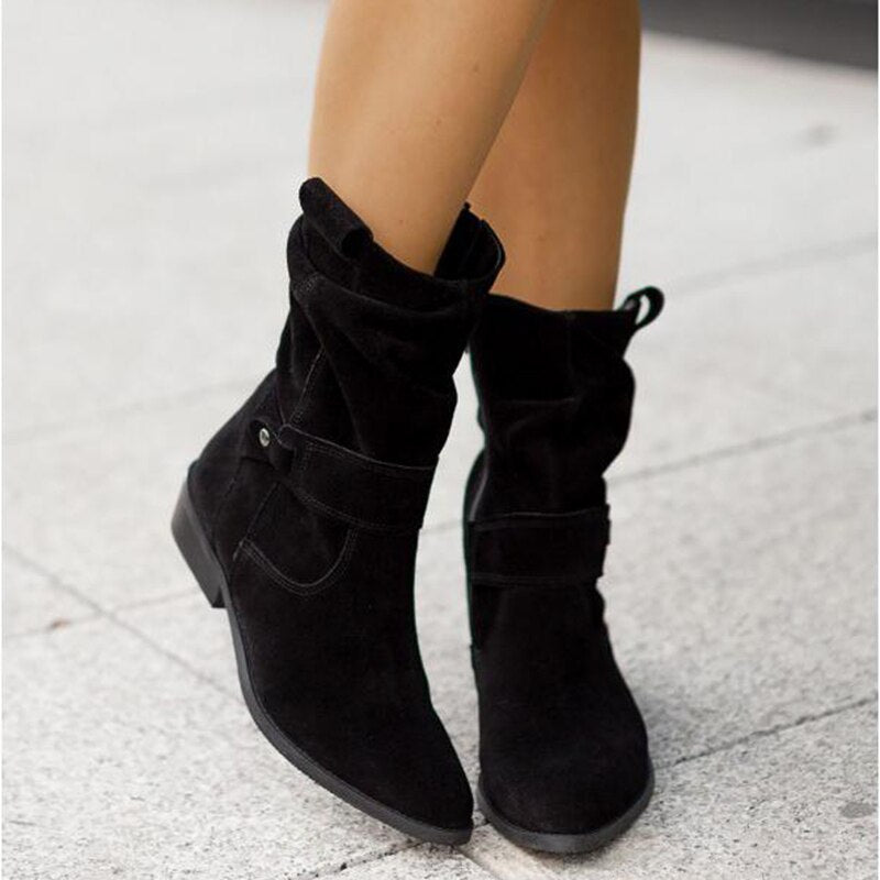Women's Ankle Boots with Low Heel and Side Zipper – Warm Lining, Arch Support, Round Toe for Fall Winter Everyday Wear | Thomler