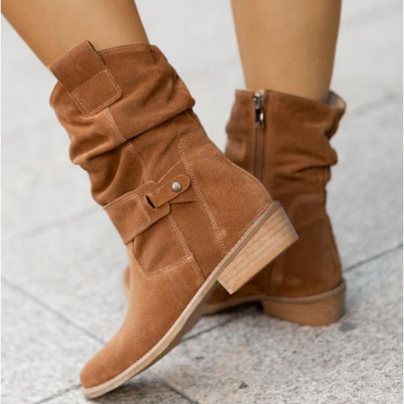 Women's Ankle Boots with Low Heel and Side Zipper – Warm Lining, Arch Support, Round Toe for Fall Winter Everyday Wear | Thomler