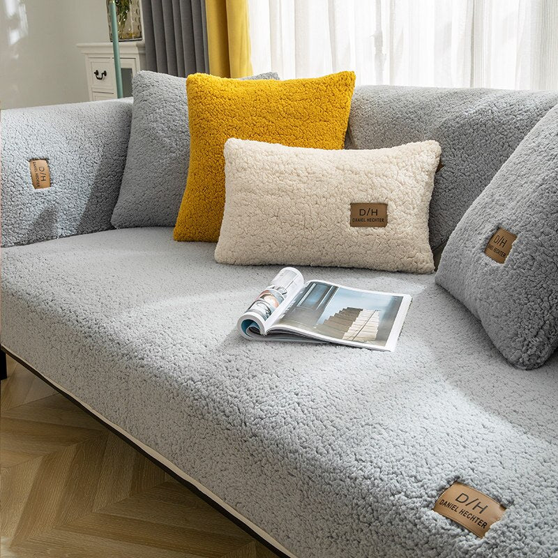 Plush Sofa Cover with Anti-Slip Backing – Machine Washable Furniture Protector for Couches – Includes 2 Cushion Covers | Thomler