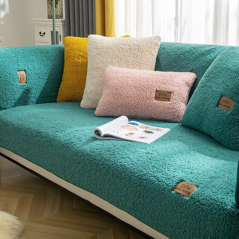Plush Sofa Cover with Anti-Slip Backing – Machine Washable Furniture Protector for Couches – Includes 2 Cushion Covers | Thomler
