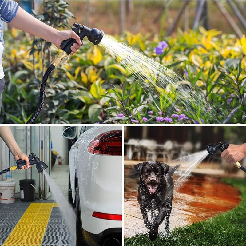 Flexible Garden Hose with 8-Pattern Spray Nozzle – Lightweight, Kink-Resistant & Self-Draining for Lawn Watering, Car Washing & Outdoor | Thomler