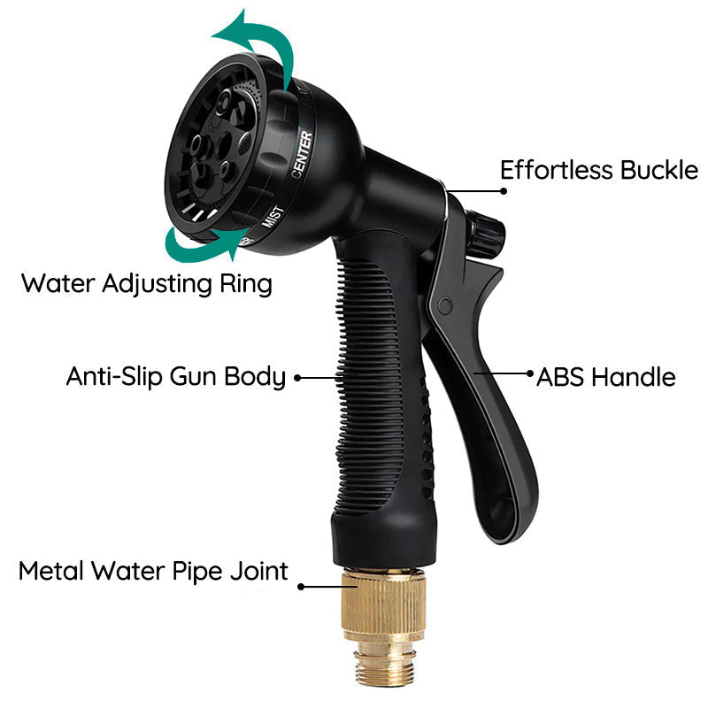 Flexible Garden Hose with 8-Pattern Spray Nozzle – Lightweight, Kink-Resistant & Self-Draining for Lawn Watering, Car Washing & Outdoor | Thomler
