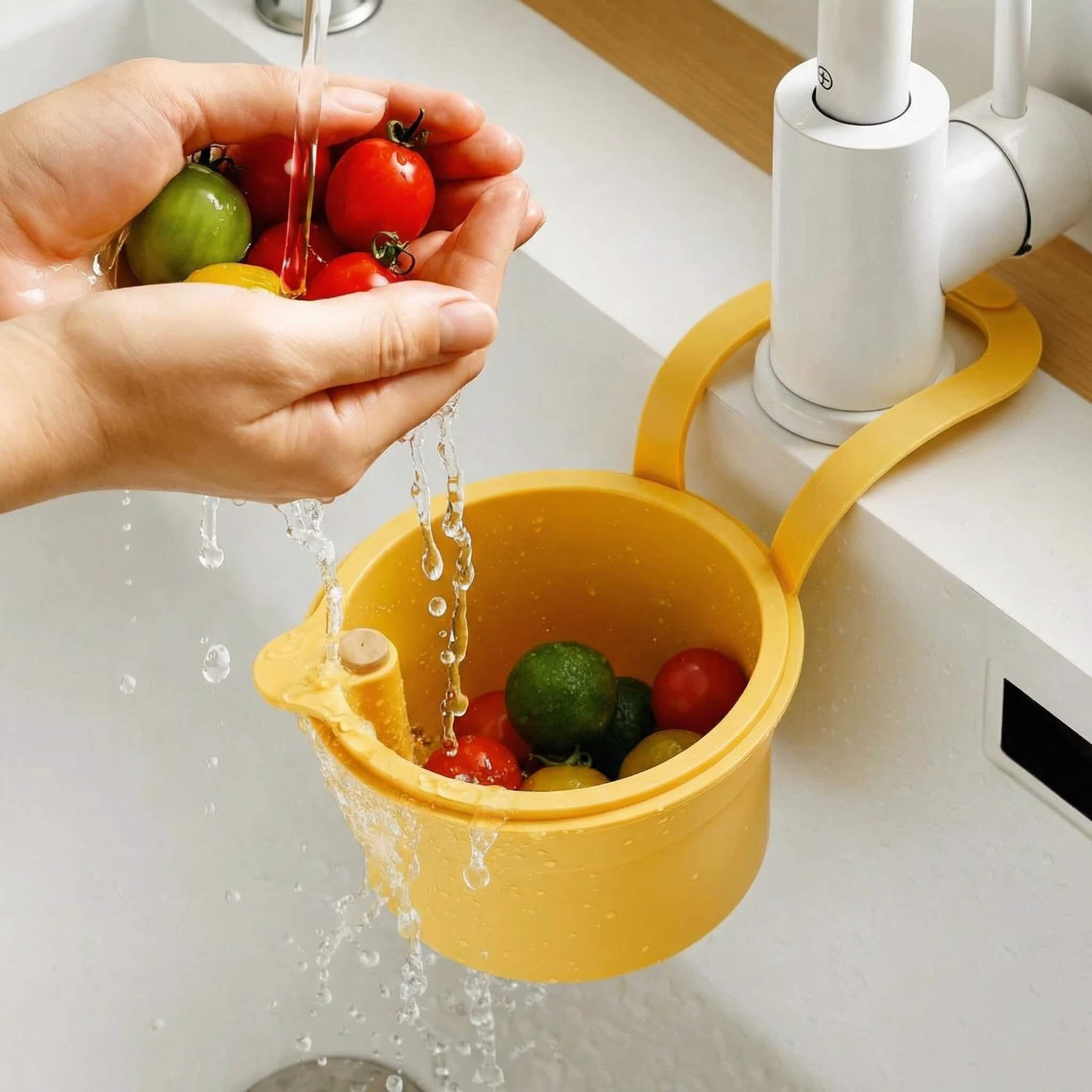 Sink Strainer Polypropylene 20.2 cm Hanging Kitchen Food Waste Filter Drain Basket With Click Release Vegetable Rinsing Caddy | Thomler