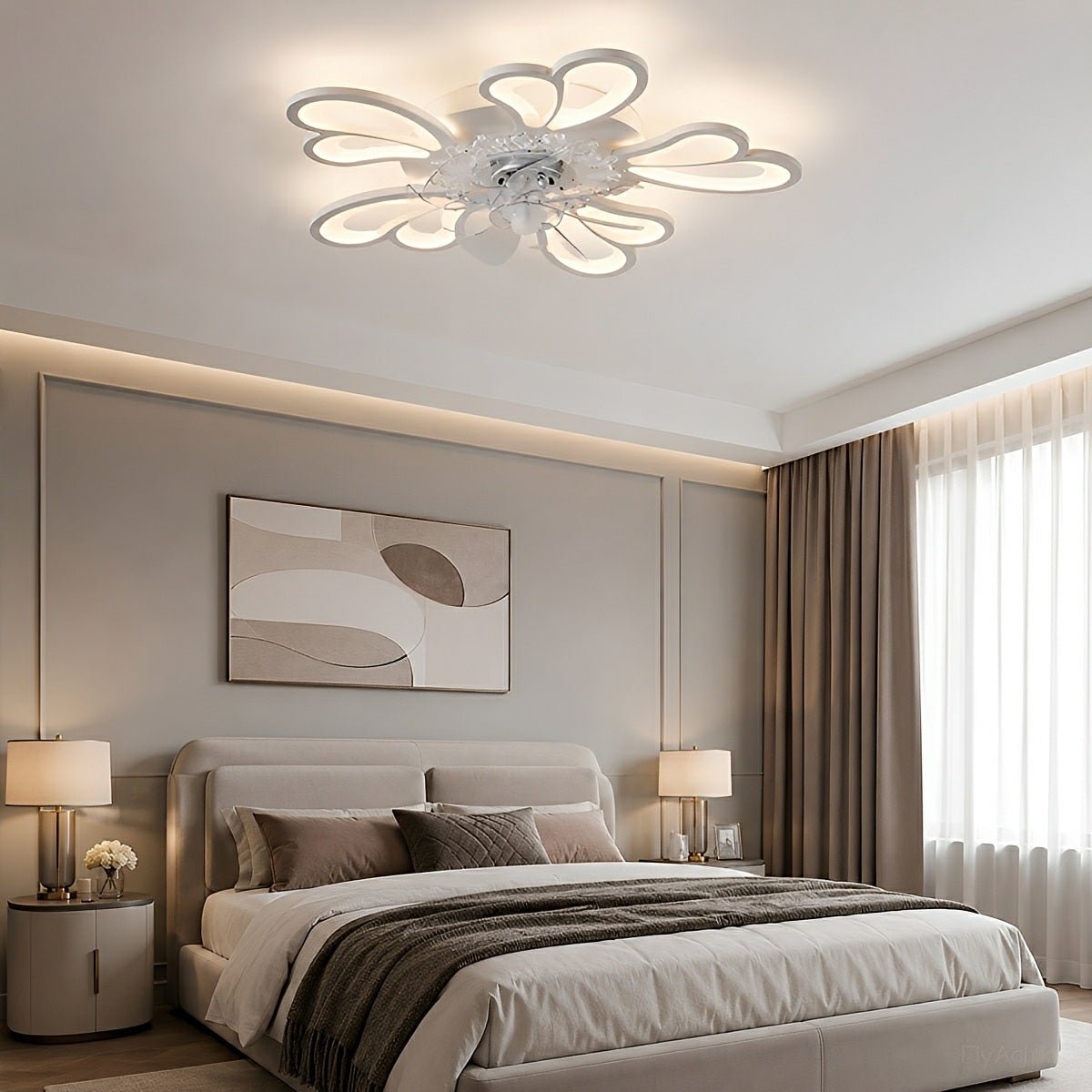 Petal-Shaped Low-Profile LED Ceiling Fan with Remote & Dimmable Light – DC Motor, 3 Color Temps, Flush Mount for Bedroom, Living Room | Thomler