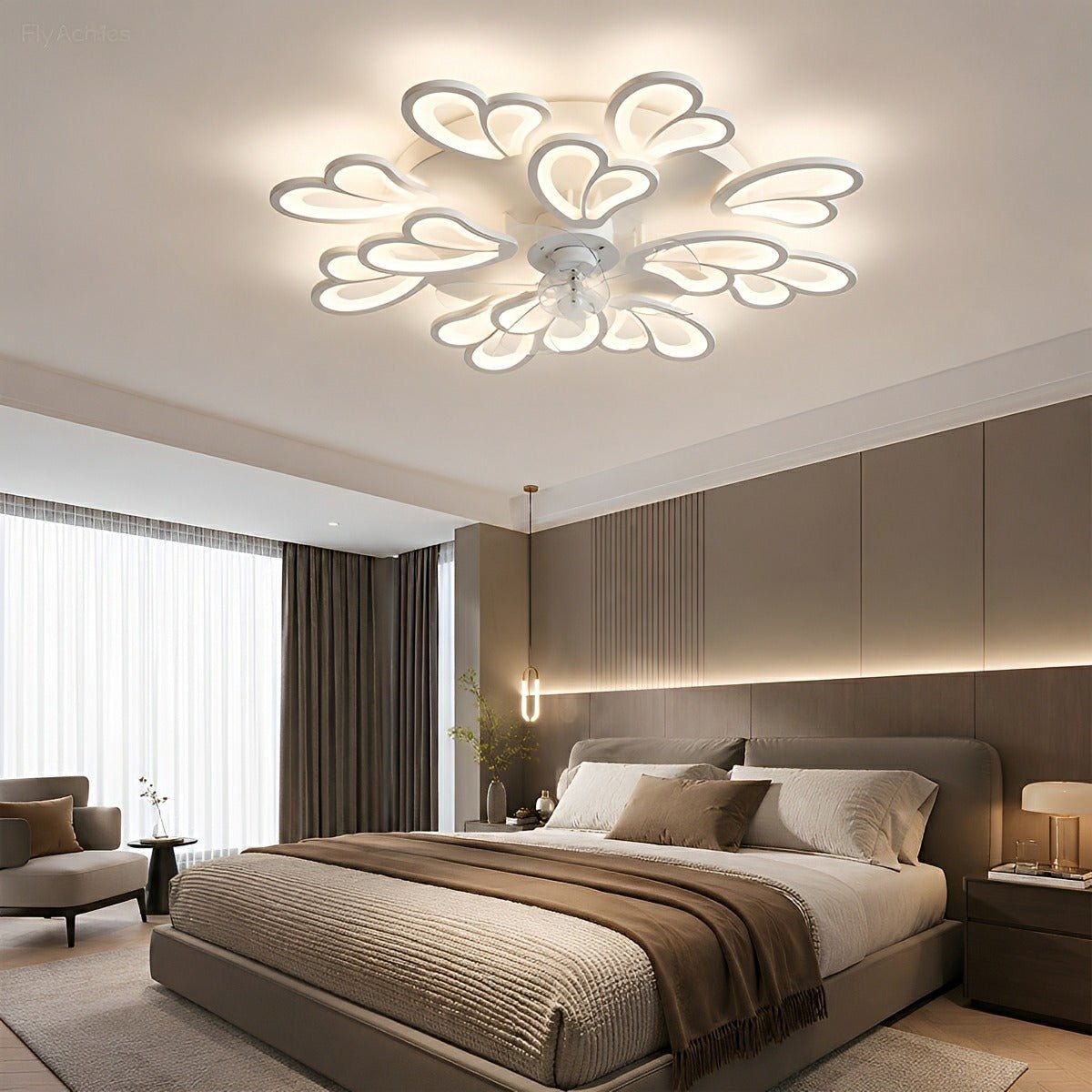 Petal-Shaped Low-Profile LED Ceiling Fan with Remote & Dimmable Light – DC Motor, 3 Color Temps, Flush Mount for Bedroom, Living Room | Thomler