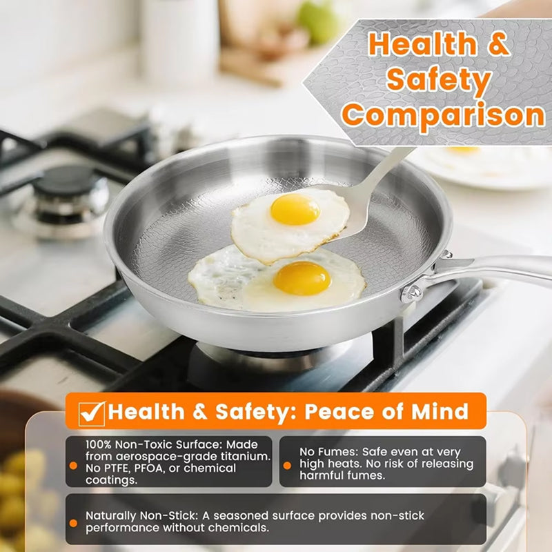 Titanium Skillet with Textured Surface for Gas Electric Induction Stovetops Oven Safe Metal Utensil Friendly Chemical Free Cookware | Thomler