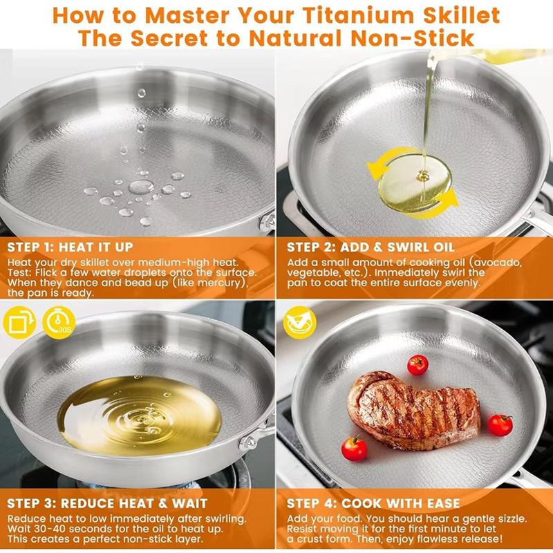 Titanium Skillet with Textured Surface for Gas Electric Induction Stovetops Oven Safe Metal Utensil Friendly Chemical Free Cookware | Thomler