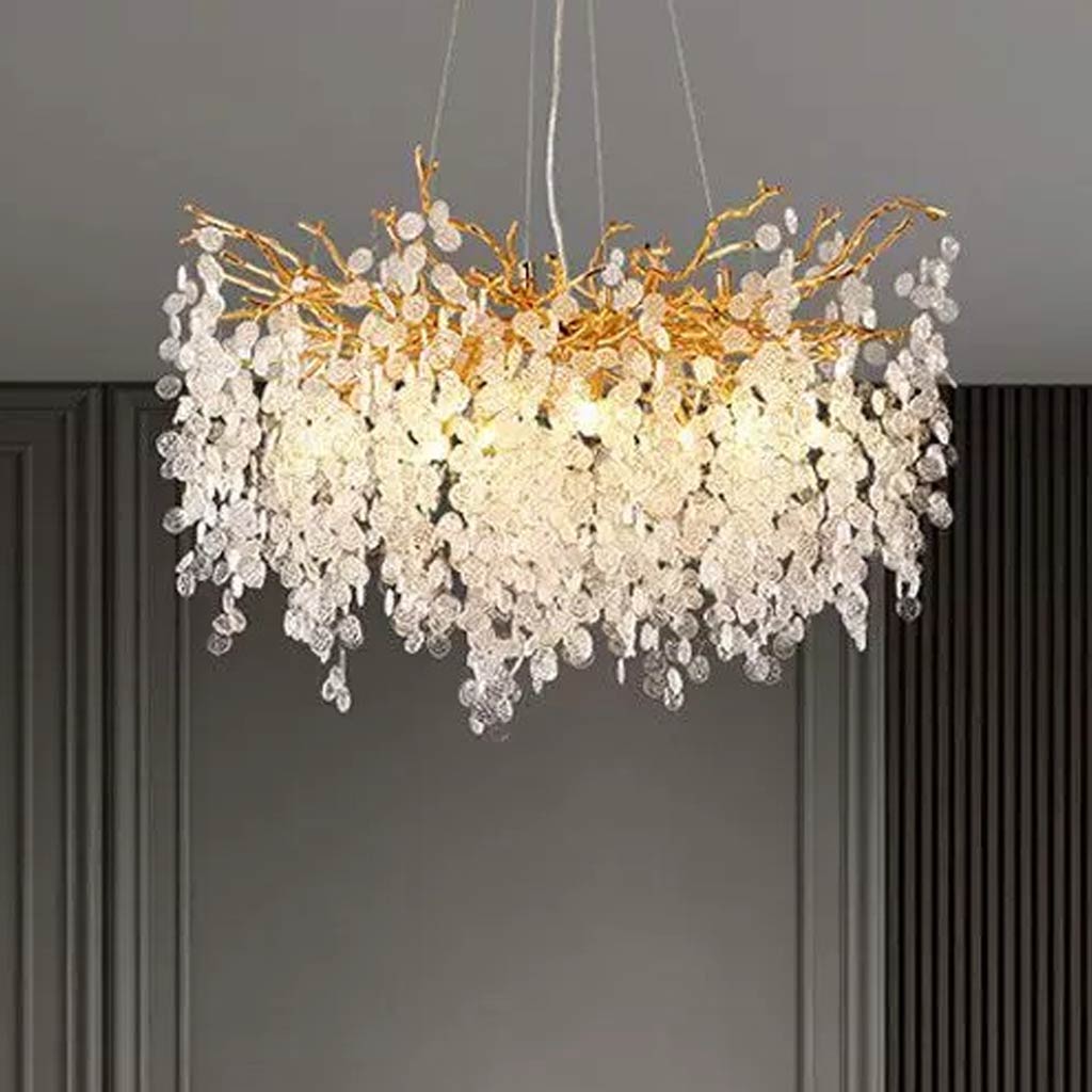 Chandelier Aluminum Glass 15.8 in Round Gold Modern Living Room Dining Lighting Fixture | Thomler