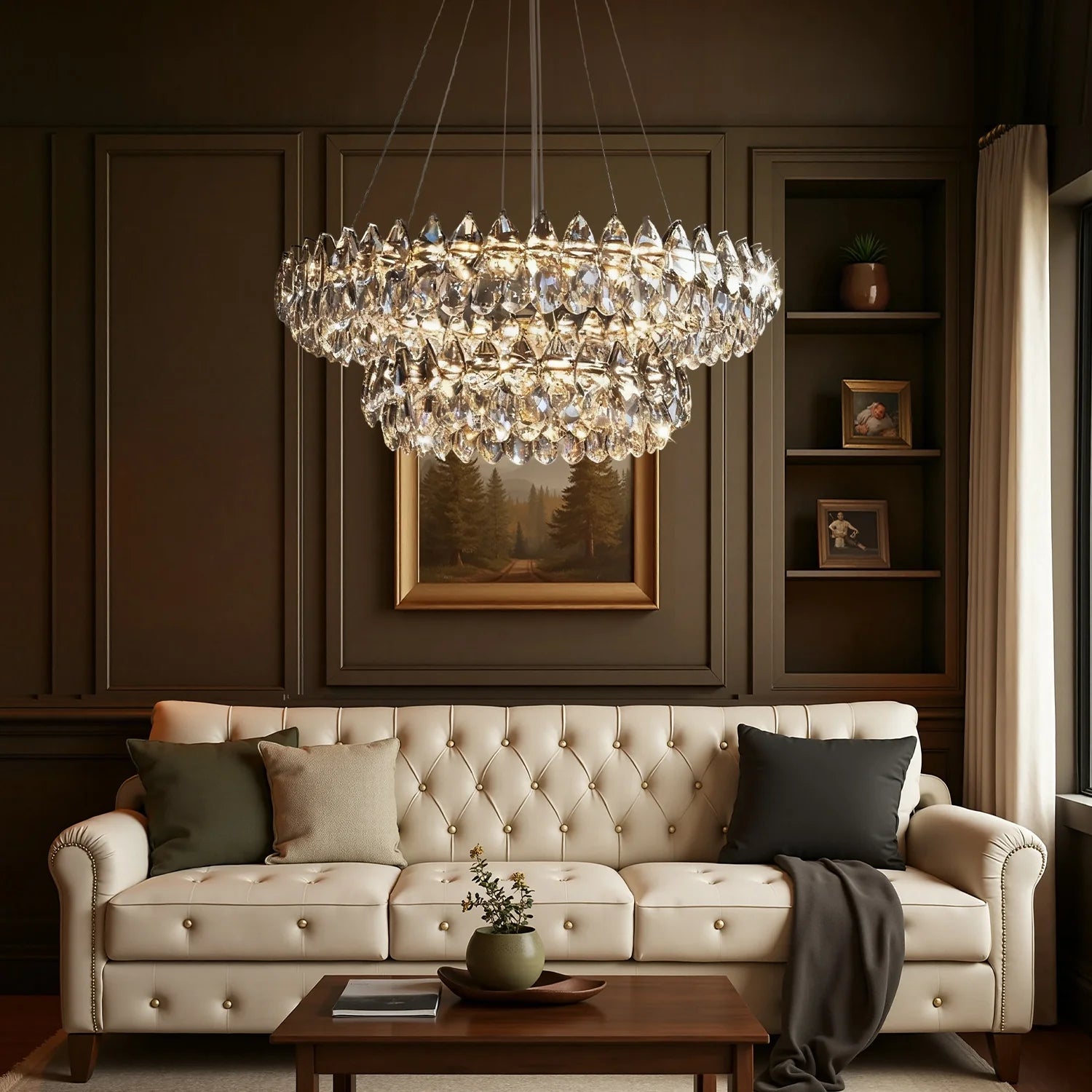 Chandelier Crystal Double Ring 32.3 in LED Chrome Dining Room Living Room Ceiling Light Fixture Modern Adjustable Hanging | Thomler