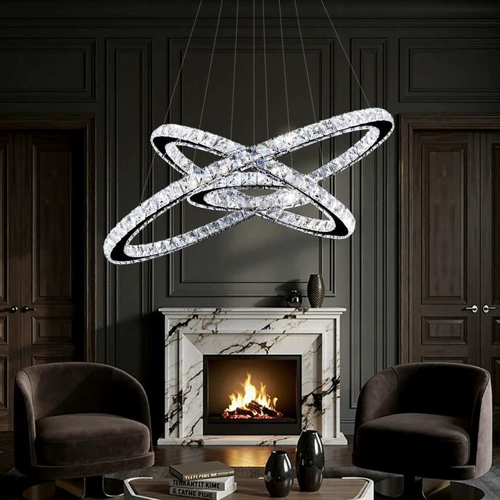 Adjustable Circle Hanging Light Fixture with K9 Crystal Accents for Dining Room & Living Room | Thomler