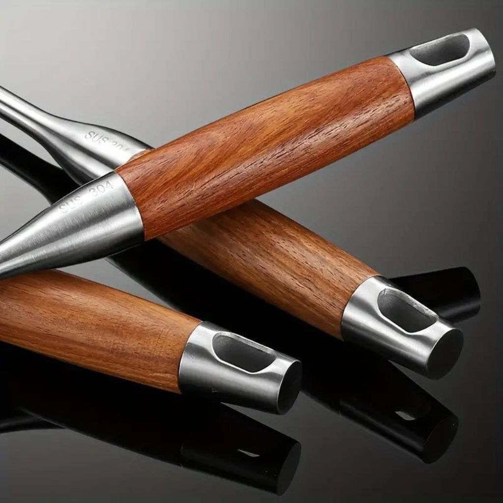 Six-Piece Cooking Utensil Set — Stainless Steel with Wood Handles for Everyday Kitchen Use | Thomler