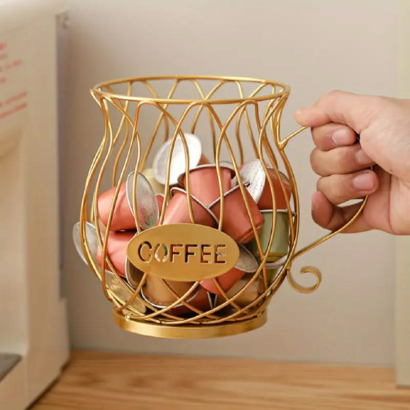 Metal Wire Coffee Capsule Organizer Stand with Handle – Single Serve Pod Storage Rack for Kitchen Counter | Thomler