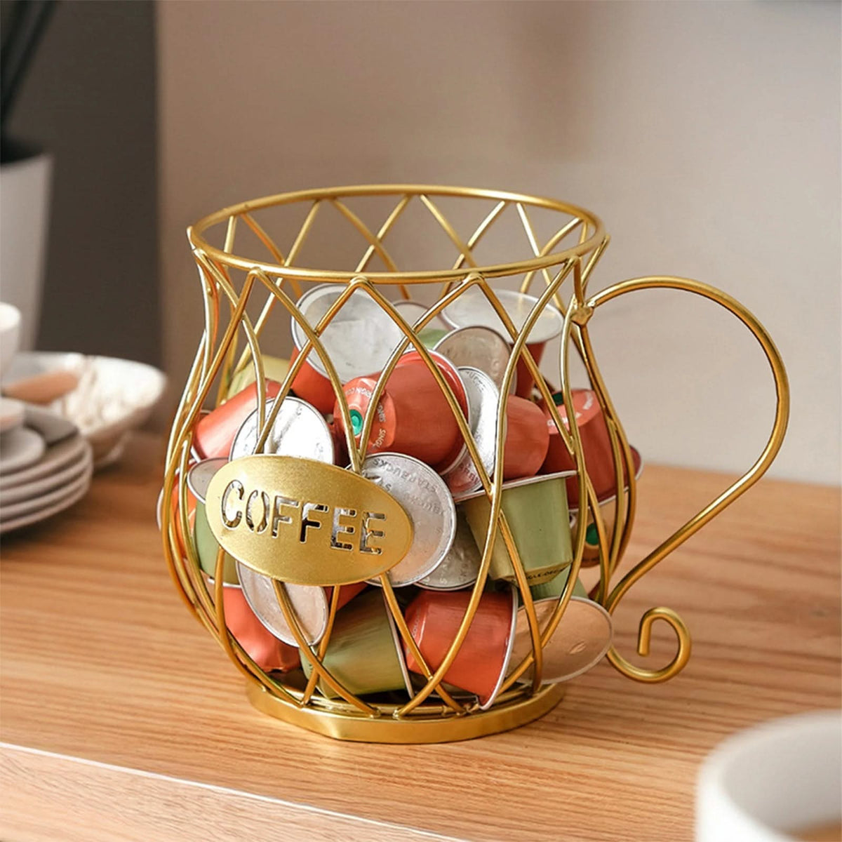 Metal Wire Coffee Capsule Organizer Stand with Handle – Single Serve Pod Storage Rack for Kitchen Counter | Thomler