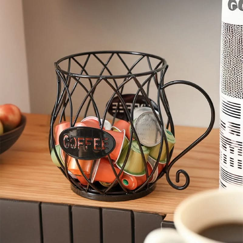 Metal Wire Coffee Capsule Organizer Stand with Handle – Single Serve Pod Storage Rack for Kitchen Counter | Thomler