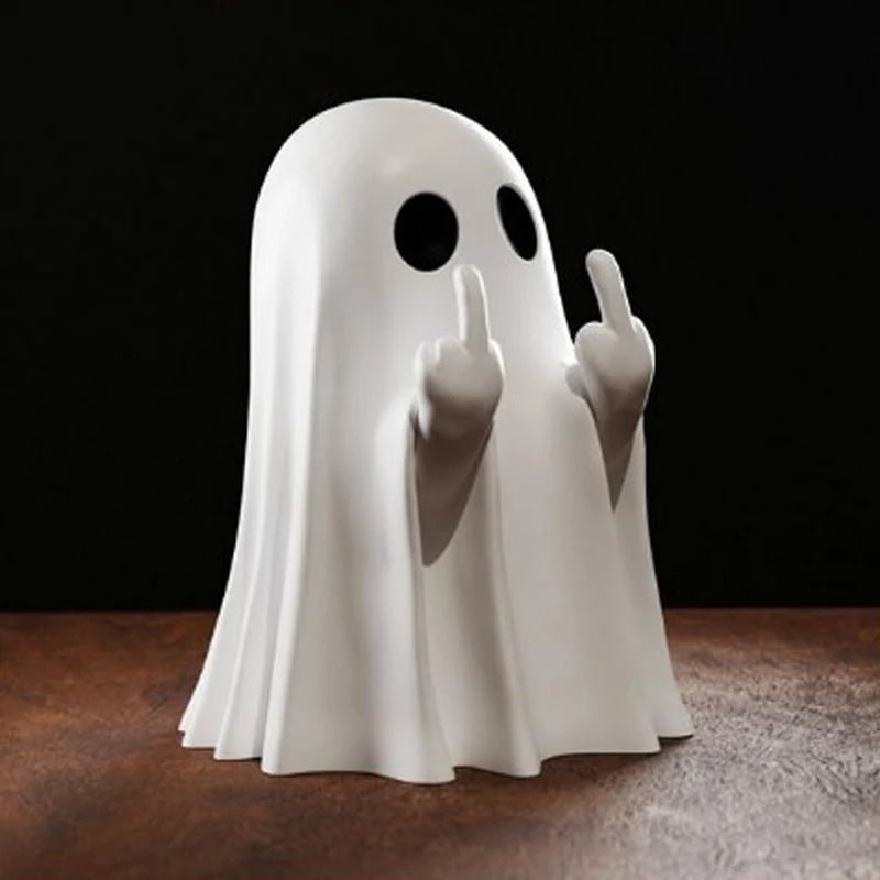 Resin Ghost Figurine with Heart & Attitude – Whimsical Tabletop Sculpture for Seasonal Display & Year-Round Charm | Thomler