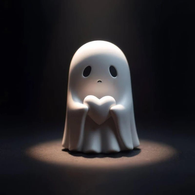 Resin Ghost Figurine with Heart & Attitude – Whimsical Tabletop Sculpture for Seasonal Display & Year-Round Charm | Thomler