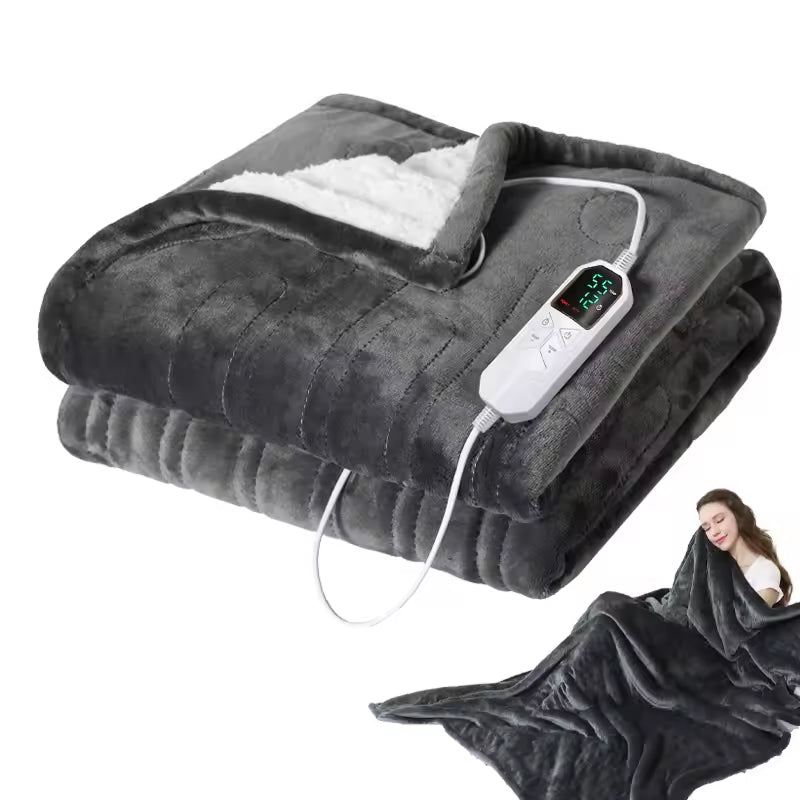 Electric Heated Throw Blanket with 9 Heat Settings & Auto Timer – Dual-Sided Flannel & Sherpa, Washable, Fast Heating, Overheat Protection | Thomler