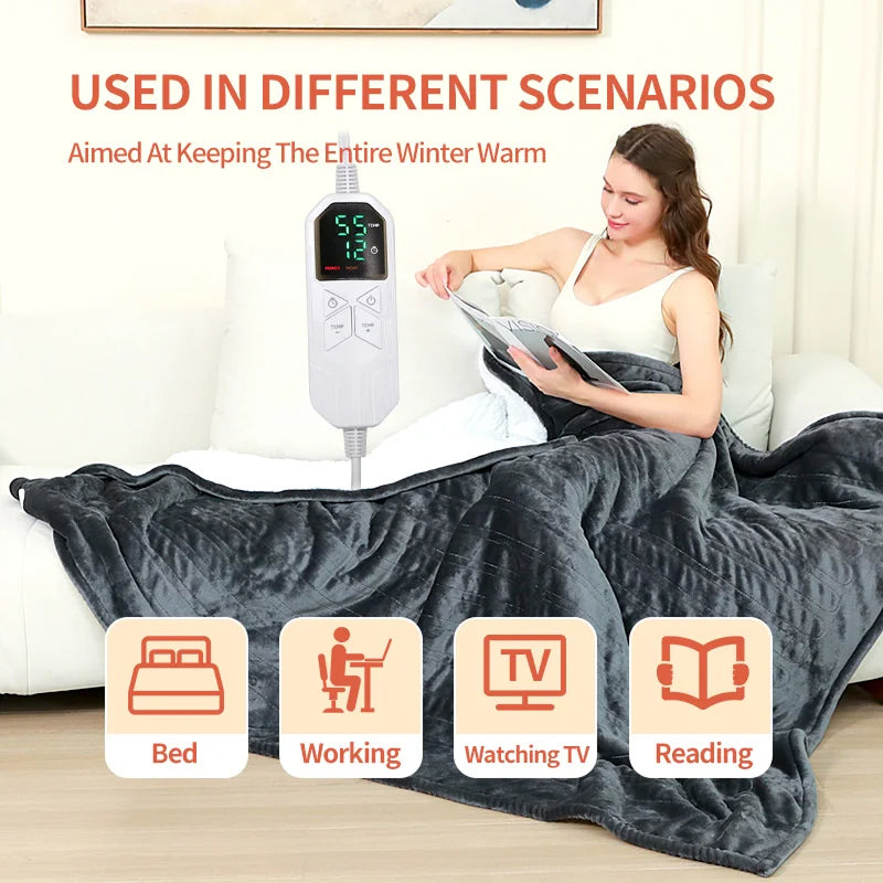 Electric Heated Throw Blanket with 9 Heat Settings & Auto Timer – Dual-Sided Flannel & Sherpa, Washable, Fast Heating, Overheat Protection | Thomler