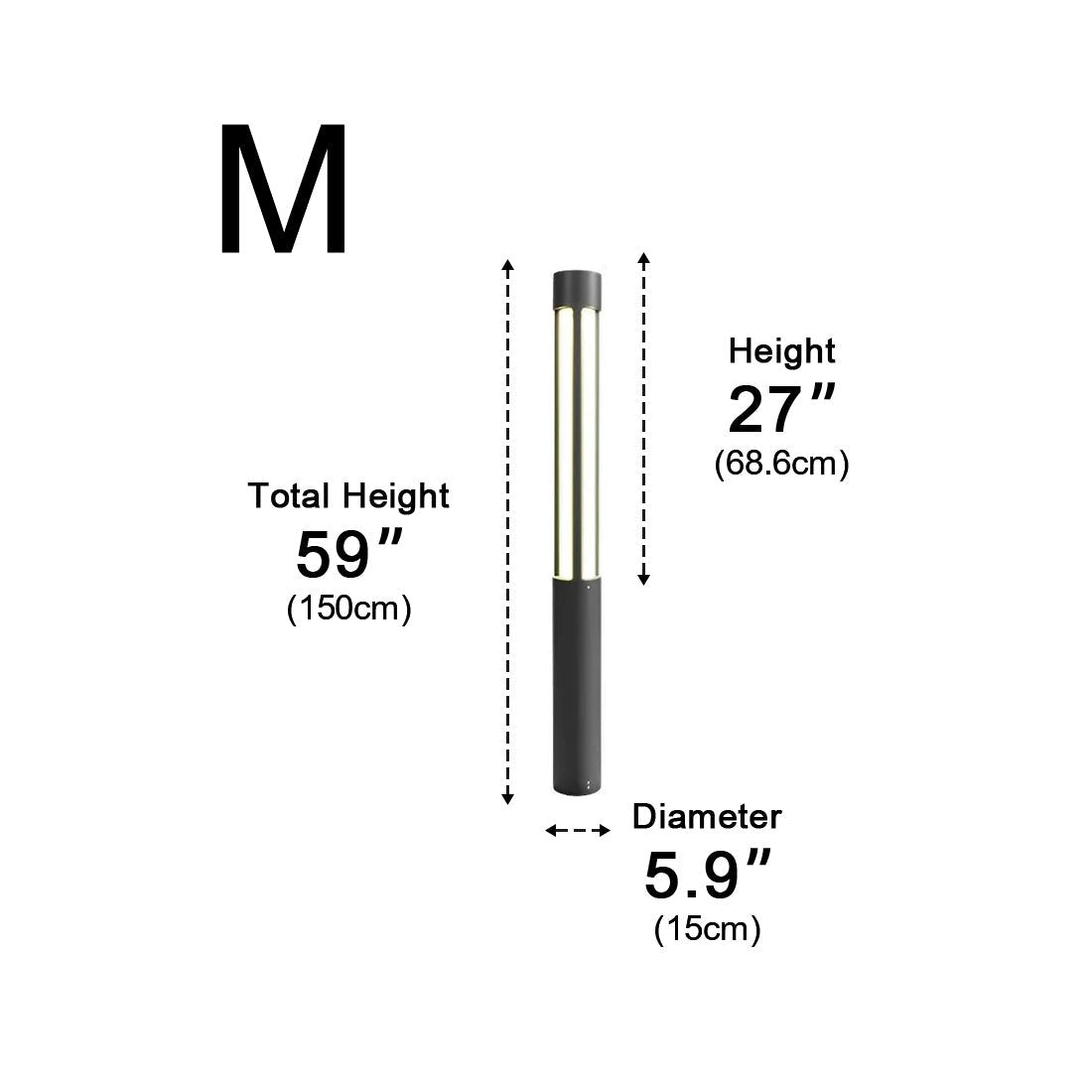 Tall Black Aluminum Bollard Fixture 3000K LED Hardwired for Driveway Lawn Yard Garden Pathway 31-138 Inch | Thomler