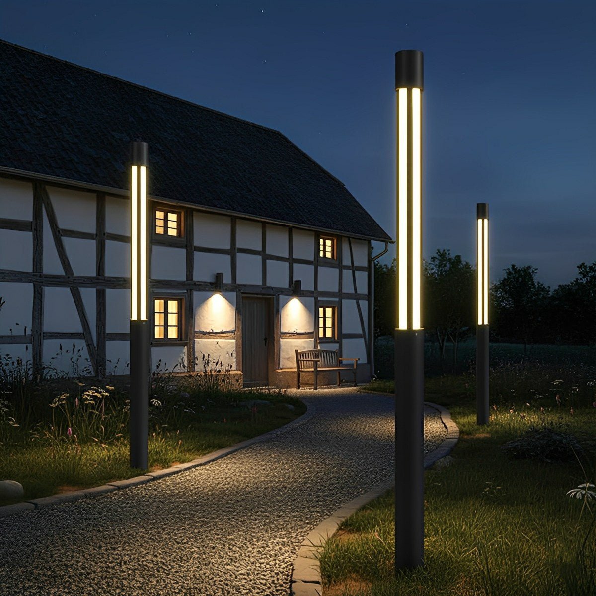 Tall Black Aluminum Bollard Fixture 3000K LED Hardwired for Driveway Lawn Yard Garden Pathway 31-138 Inch | Thomler