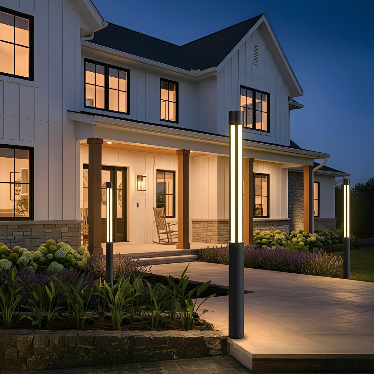 Tall Black Aluminum Bollard Fixture 3000K LED Hardwired for Driveway Lawn Yard Garden Pathway 31-138 Inch | Thomler