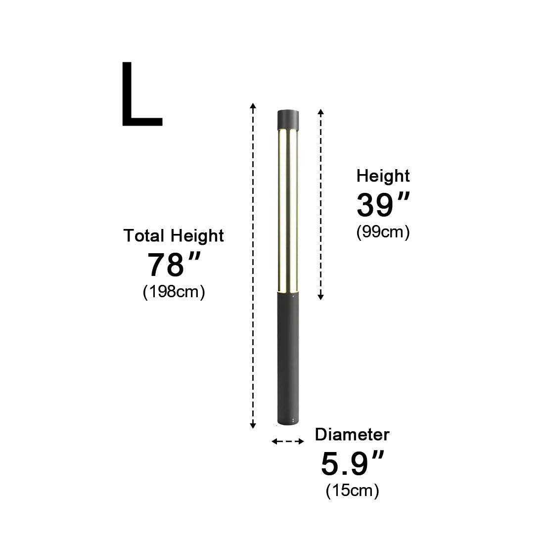 Tall Black Aluminum Bollard Fixture 3000K LED Hardwired for Driveway Lawn Yard Garden Pathway 31-138 Inch | Thomler